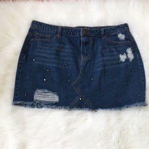 Rue 21 Distressed Studded Jean Mini Skirt XL